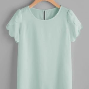 Tulip Sleeve Scallop Trim Keyhole Top